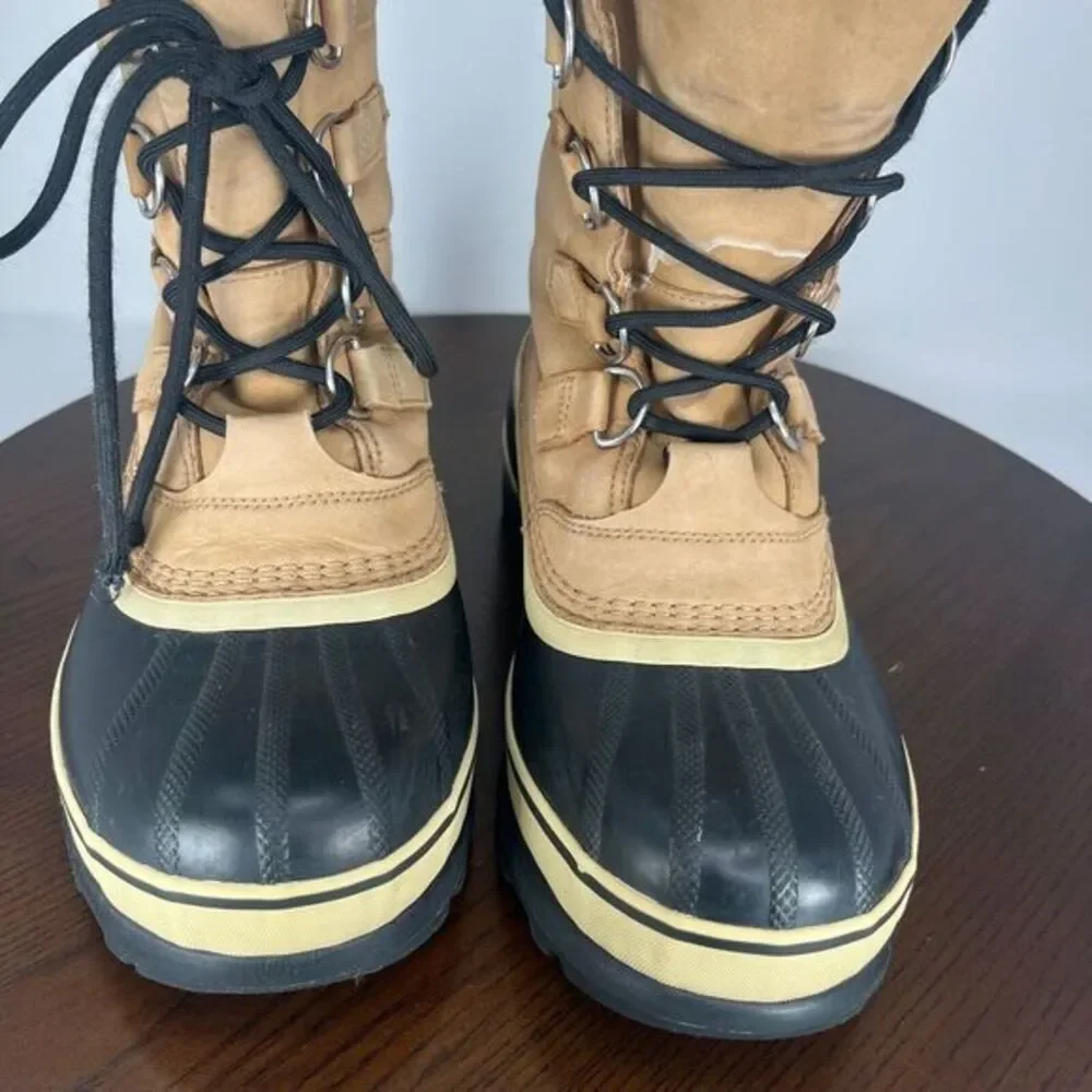 Sorel Caribou Boots‎ Men's 8 Tan Black Nubuck Insulated Lined Shoes NM1000-281